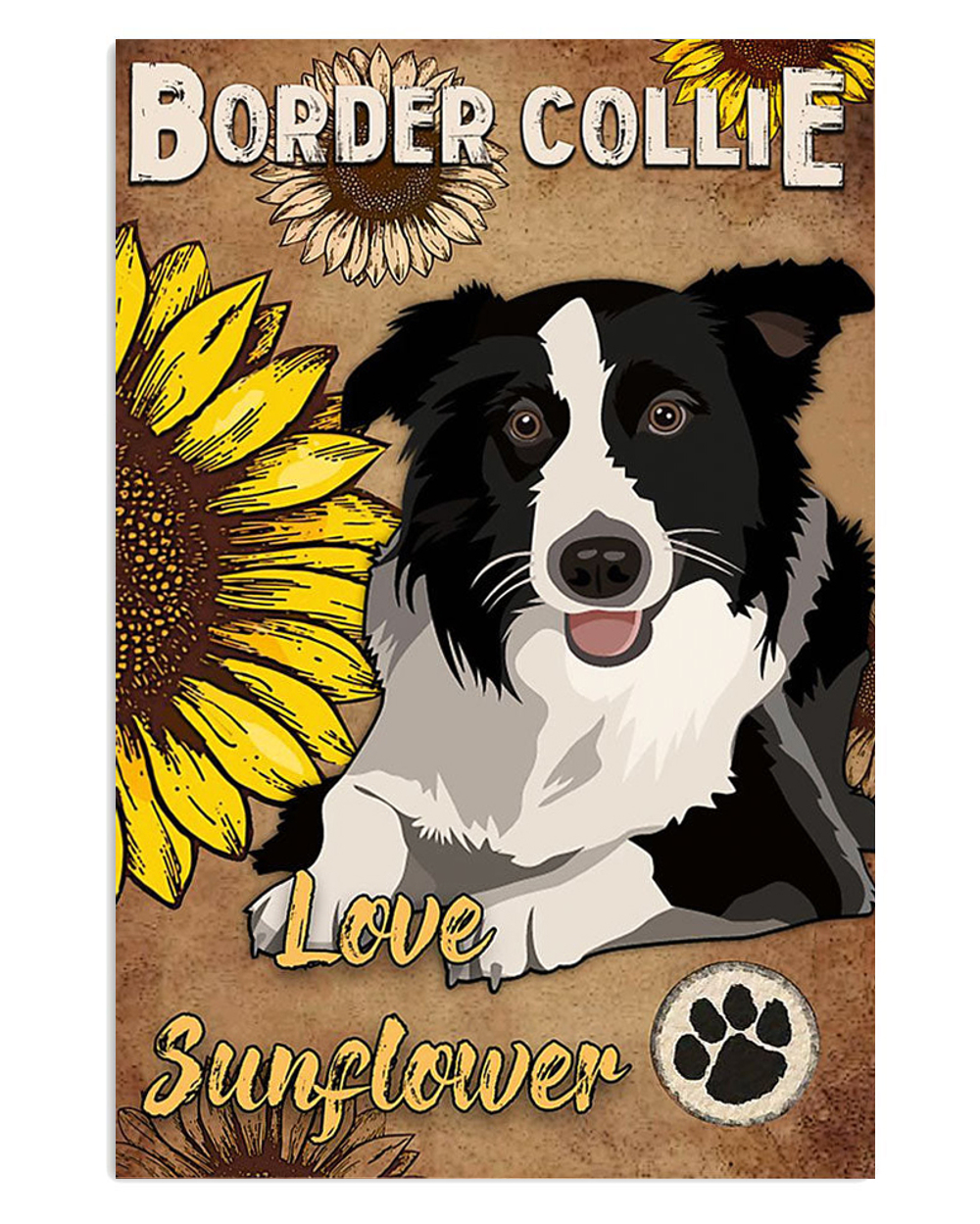 Border Collie Cute Dog Love Sunflower Poster, Animal Lovers Vintage Wall Art, Dog Mom Gift