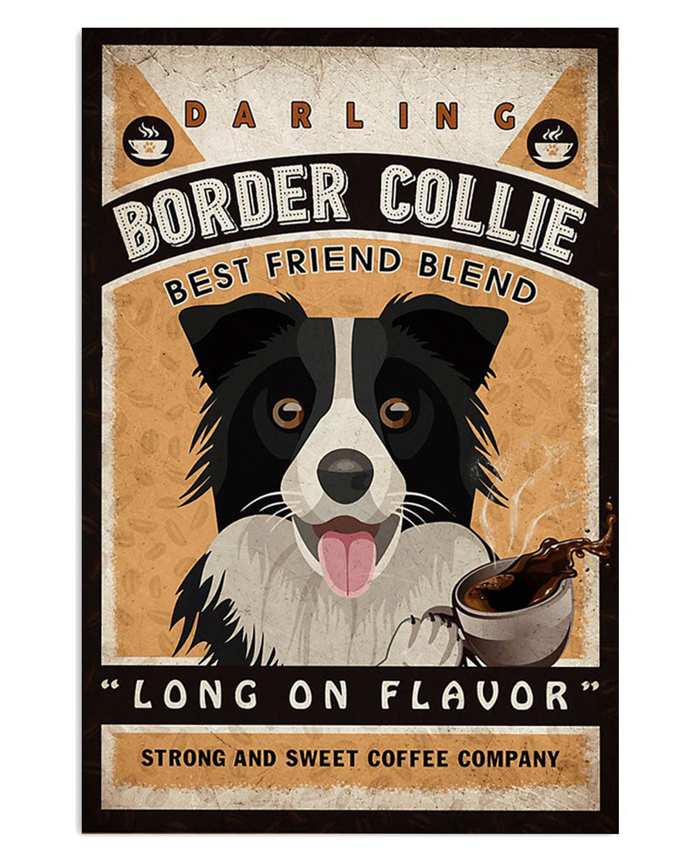 Border Collie Cute Dog Sweet Coffee Company Puppies Merle Collie Lover Poster, Animal Vintage Wall Art