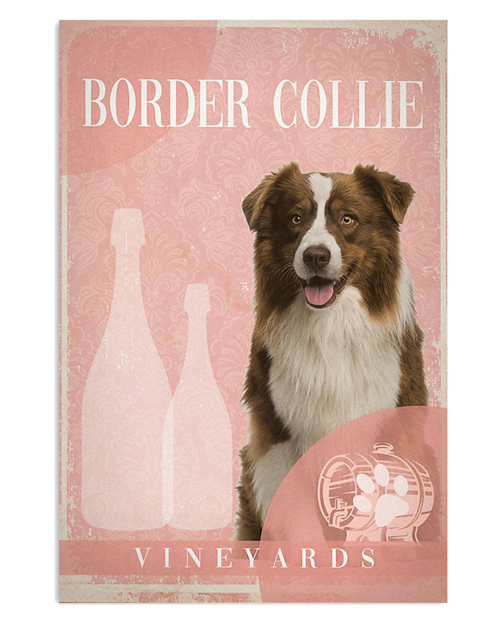 Border Collie Cute Dog Vineyards Poster, Animal Lovers Vintage Wall Art, Dog Mom Gift