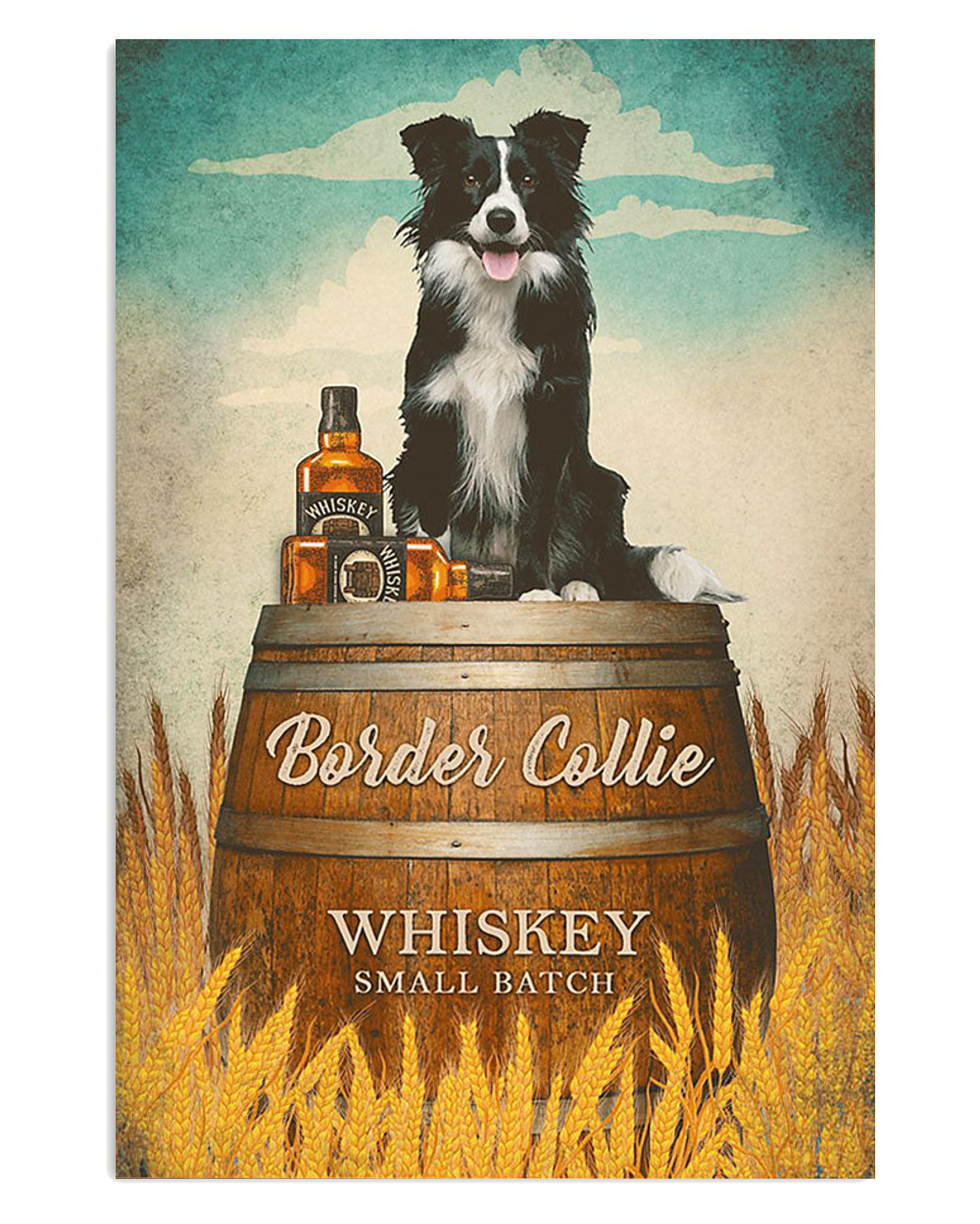 Border Collie Cute Dog Whiskey Collie Puppies Merle Collie Lover Poster, Animal Lovers Vintage Wall Art
