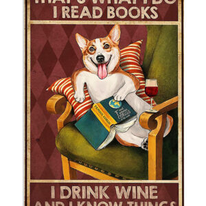 Cute Pembroke Welsh Corgi Prints Book Wine Know Things Corgi Lover Poster, Corgi Vintage Wall Art