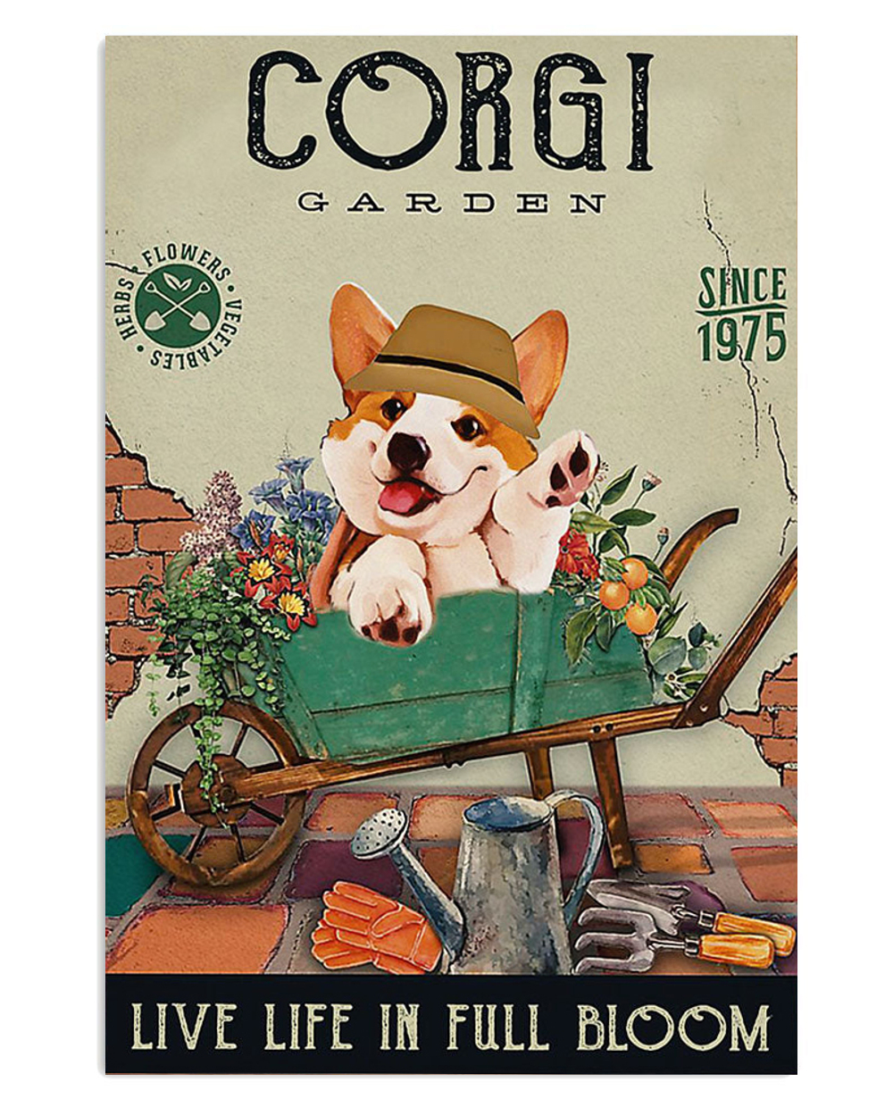 Cute Pembroke Welsh Corgi Prints Corgi Garden Corgi Lover Poster, Corgi Vintage Wall Art