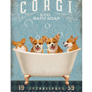 Cute Pembroke Welsh Corgi Prints Dog Bath Soap Corgi Lover Poster, Corgi Vintage Wall Art