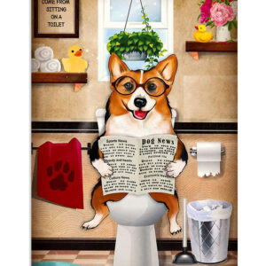 Cute Pembroke Welsh Corgi Prints Dog In Toilet Corgi Lover Poster, Corgi Vintage Wall Art