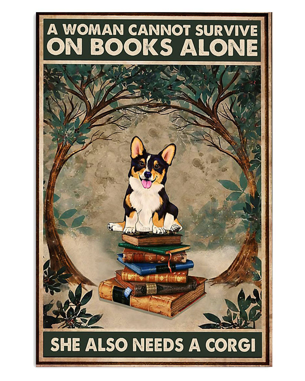 Cute Pembroke Welsh Corgi Prints Woman Loves Book And Dog Corgi Lover Poster, Corgi Vintage Wall Art