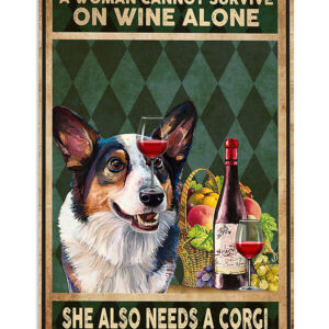 Cute Pembroke Welsh Corgi Prints Woman Loves Wine And Dog Corgi Lover Poster, Corgi Vintage Wall Art