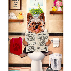 Cute Yorkshire Terrier Yorkie In Toilet Gift For Yorkshire Dog Puppies Lover Poster, Animal Lovers Vintage Wall Art