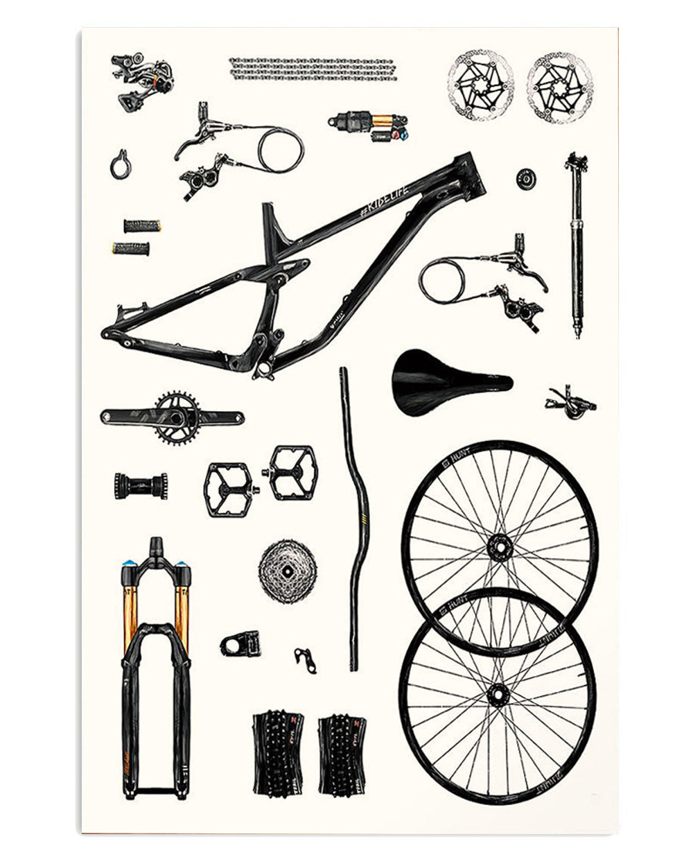 Cycling Mountain Biking Cycle Parts Poster, Biking Vintage Poster, Cycling Lovers Gift