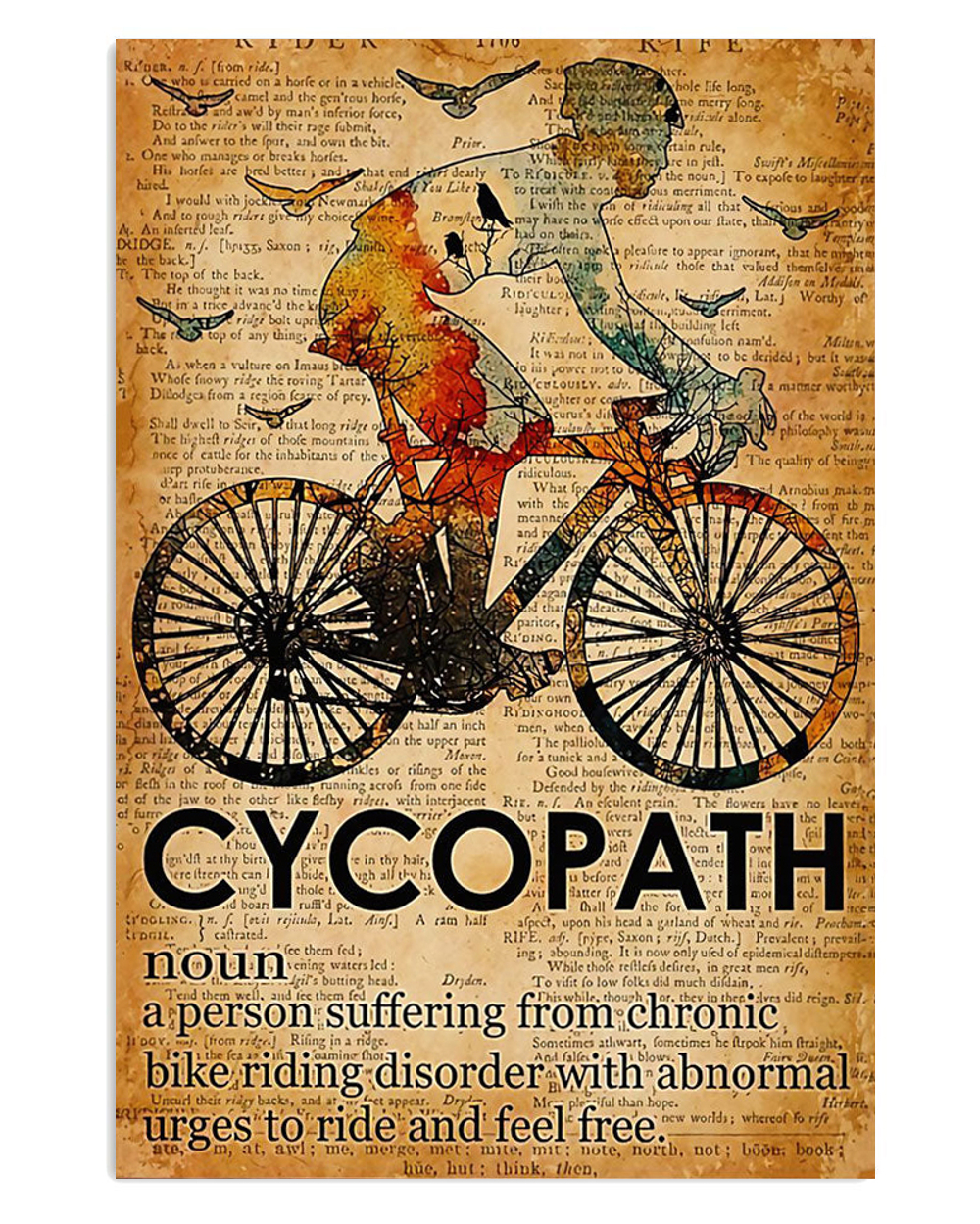 Cycling Mountain Biking Cycopath Definition Poster, Biking Vintage Poster, Cycling Lovers Gift
