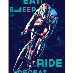 Cycling Mountain Biking Eat Sleep Ride Repeat Poster, Biking Vintage Poster, Cycling Lovers Gift
