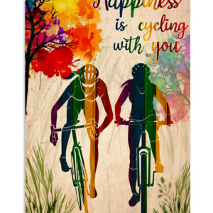 Cycling Mountain Biking Happiness Is Poster, Biking Vintage Poster, Cycling Lovers Gift