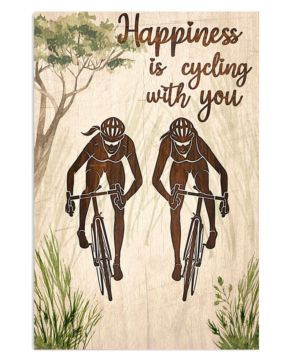 Cycling Mountain Biking Happy Friends Poster, Biking Vintage Poster, Cycling Lovers Gift
