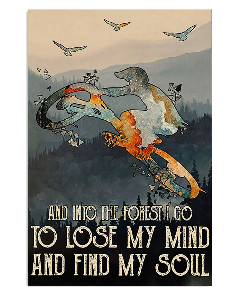 Cycling Mountain Biking Into The Forest Poster, Biking Vintage Poster, Cycling Lovers Gift