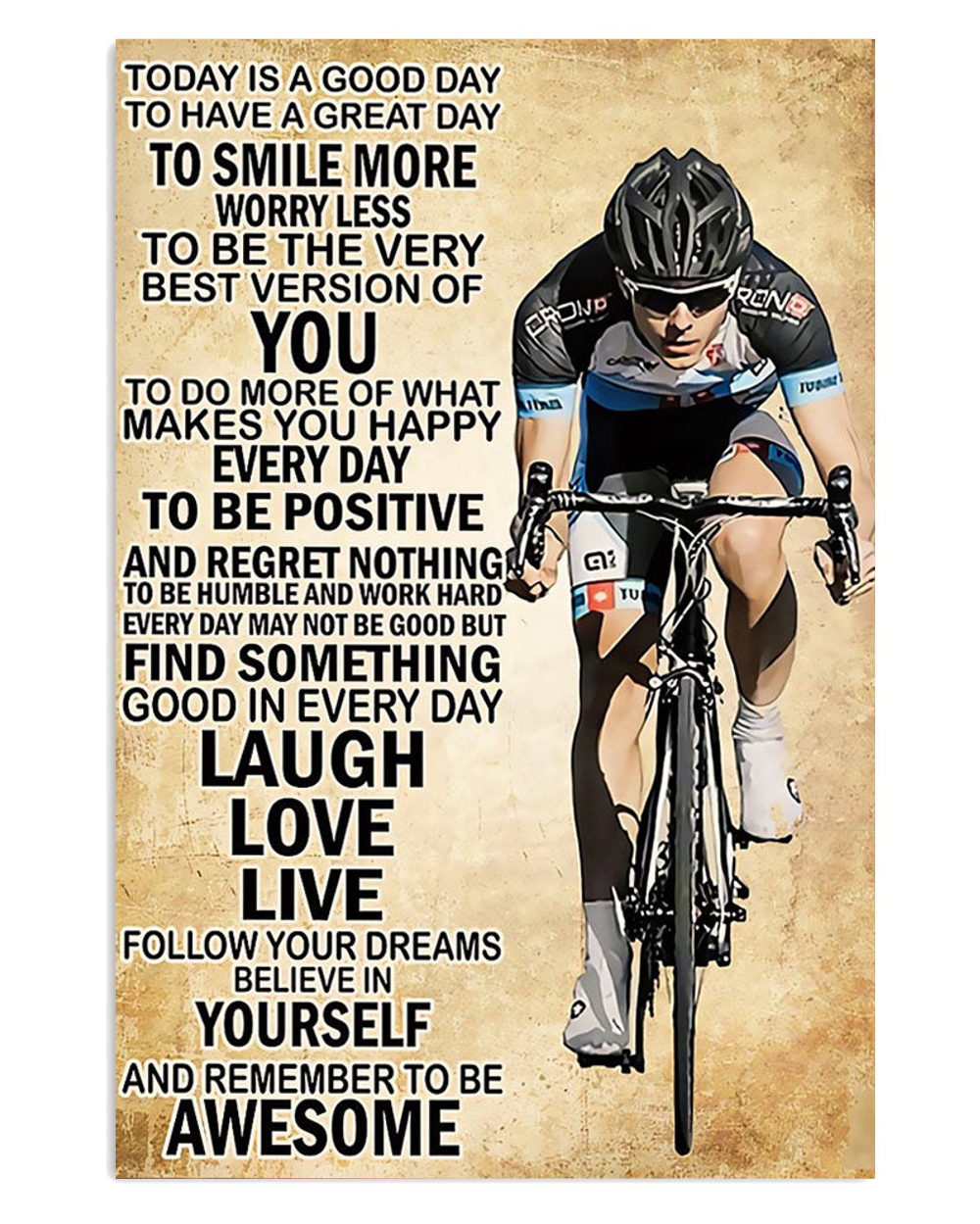 Cycling Mountain Biking Laugh Love Live Poster, Biking Vintage Poster, Cycling Lovers Gift