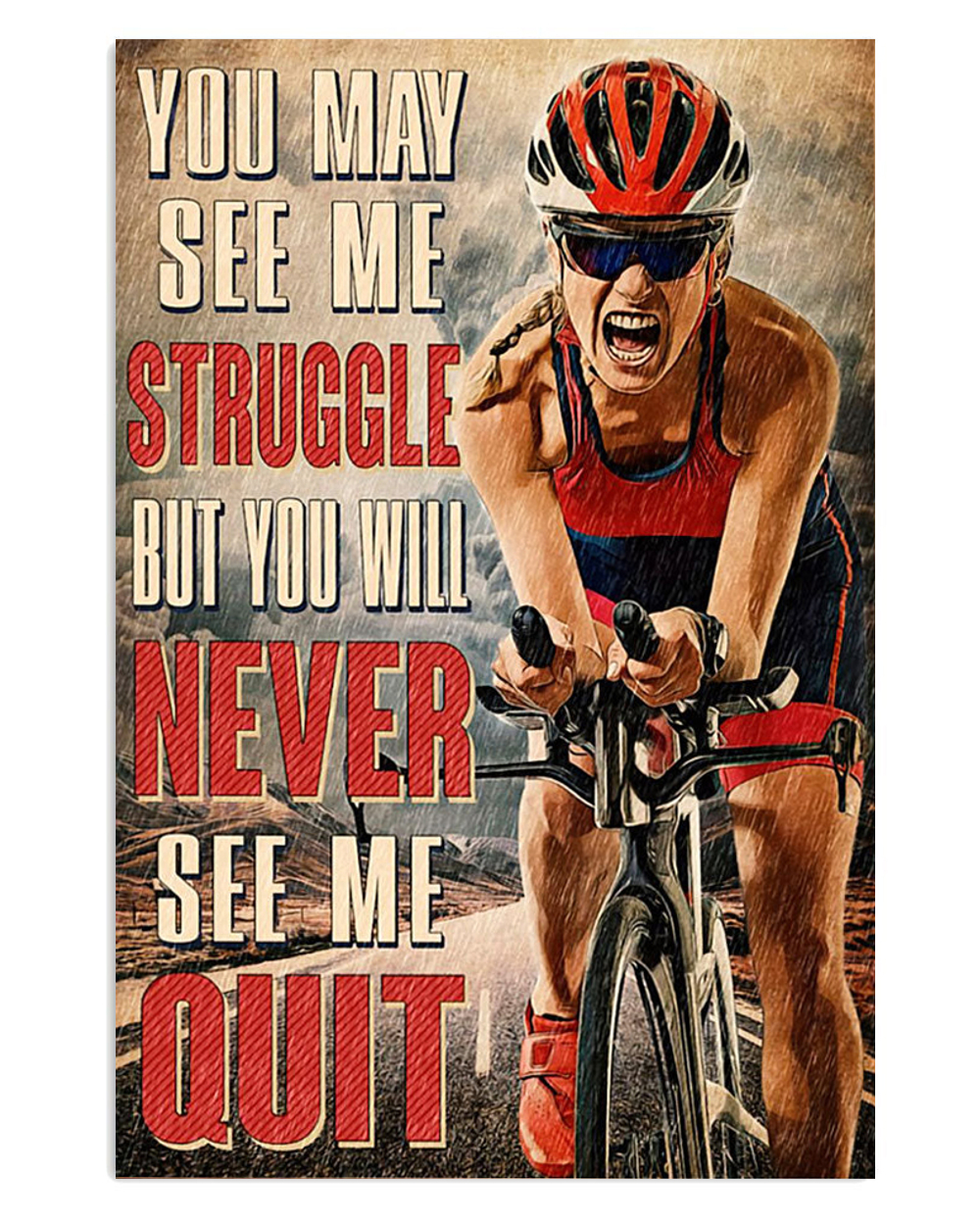 Cycling Mountain Biking Never See Me Quit Poster, Biking Vintage Poster, Cycling Lovers Gift