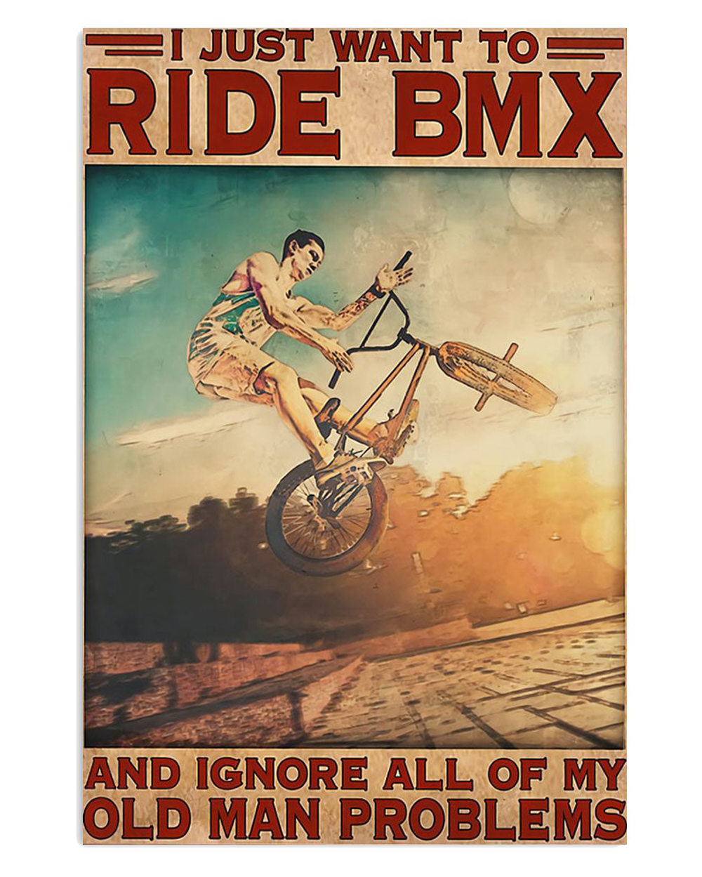 Cycling Mountain Biking Old Man Rides Bmx Poster, Biking Vintage Poster, Cycling Lovers Gift
