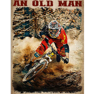 Cycling Mountain Biking Old Man With Mountain Bike Poster, Biking Vintage Poster, Cycling Lovers Gift
