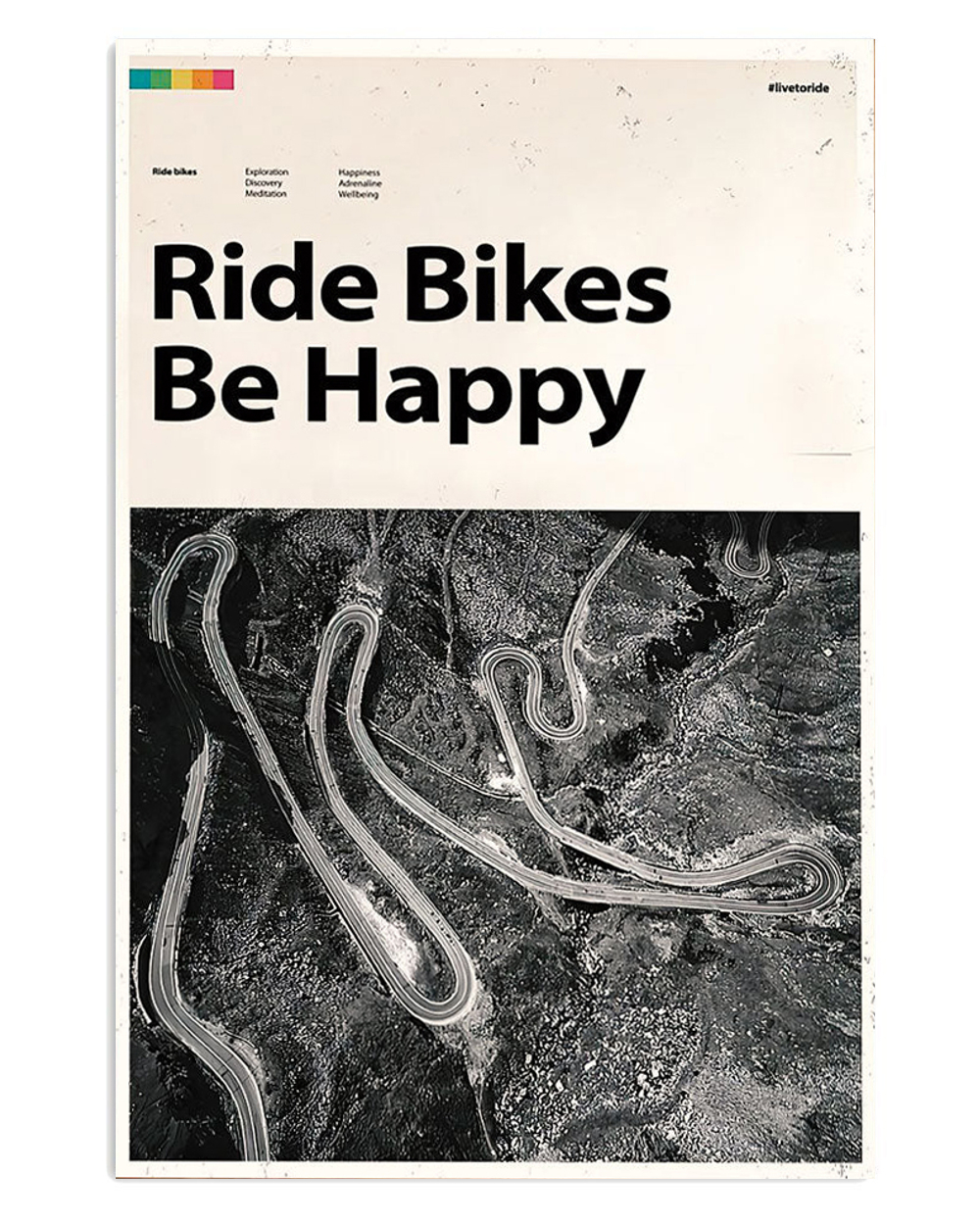 Cycling Mountain Biking Ride Bikes Be Happy Poster, Biking Vintage Poster, Cycling Lovers Gift