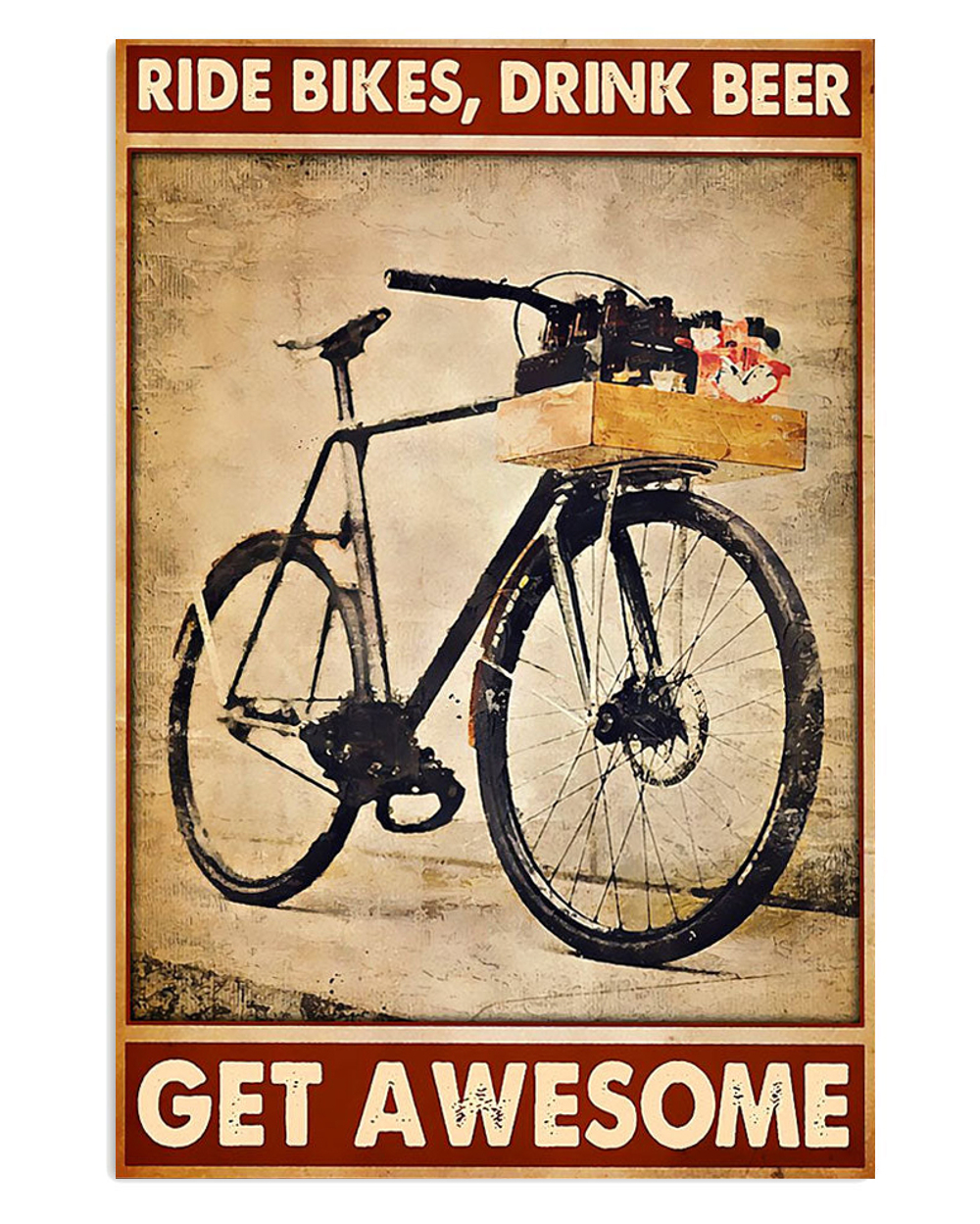 Cycling Mountain Biking Ride Bikes Drink Beer Poster, Biking Vintage Poster, Cycling Lovers Gift