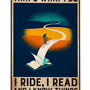 Cycling Mountain Biking Riding And Reading Books Poster, Biking Vintage Poster, Cycling Lovers Gift
