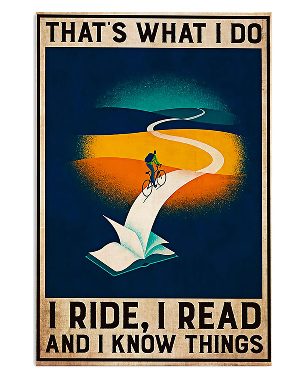 Cycling Mountain Biking Riding And Reading Books Poster, Biking Vintage Poster, Cycling Lovers Gift