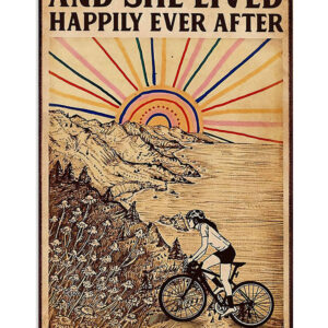Cycling Mountain Biking She Lived Happily Poster, Biking Vintage Poster, Cycling Lovers Gift