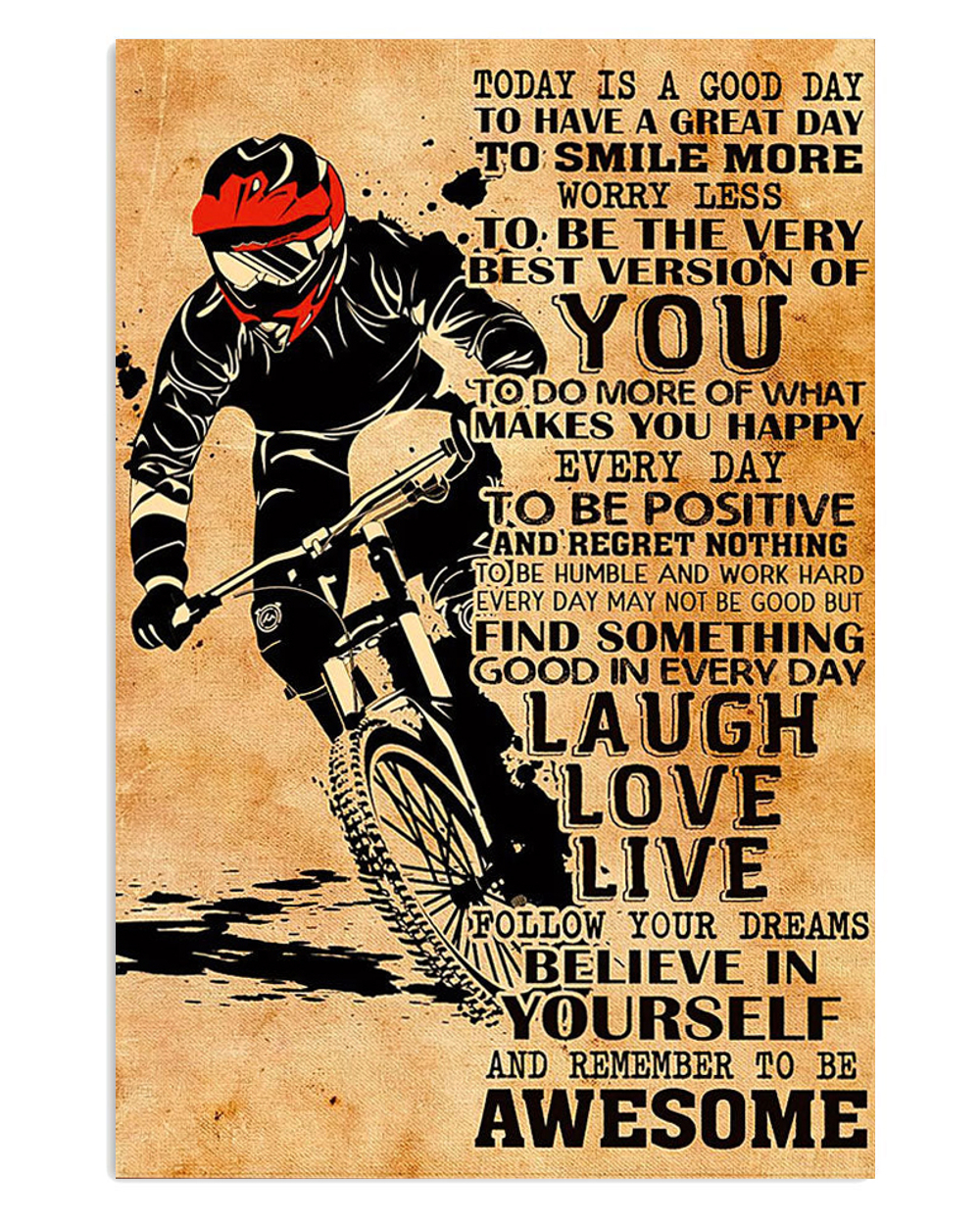 Cycling Mountain Biking Smile More Poster, Biking Vintage Poster, Cycling Lovers Gift