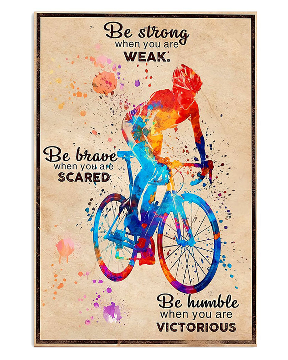 Cycling Mountain Biking Strong Brave Humble Poster, Biking Vintage Poster, Cycling Lovers Gift