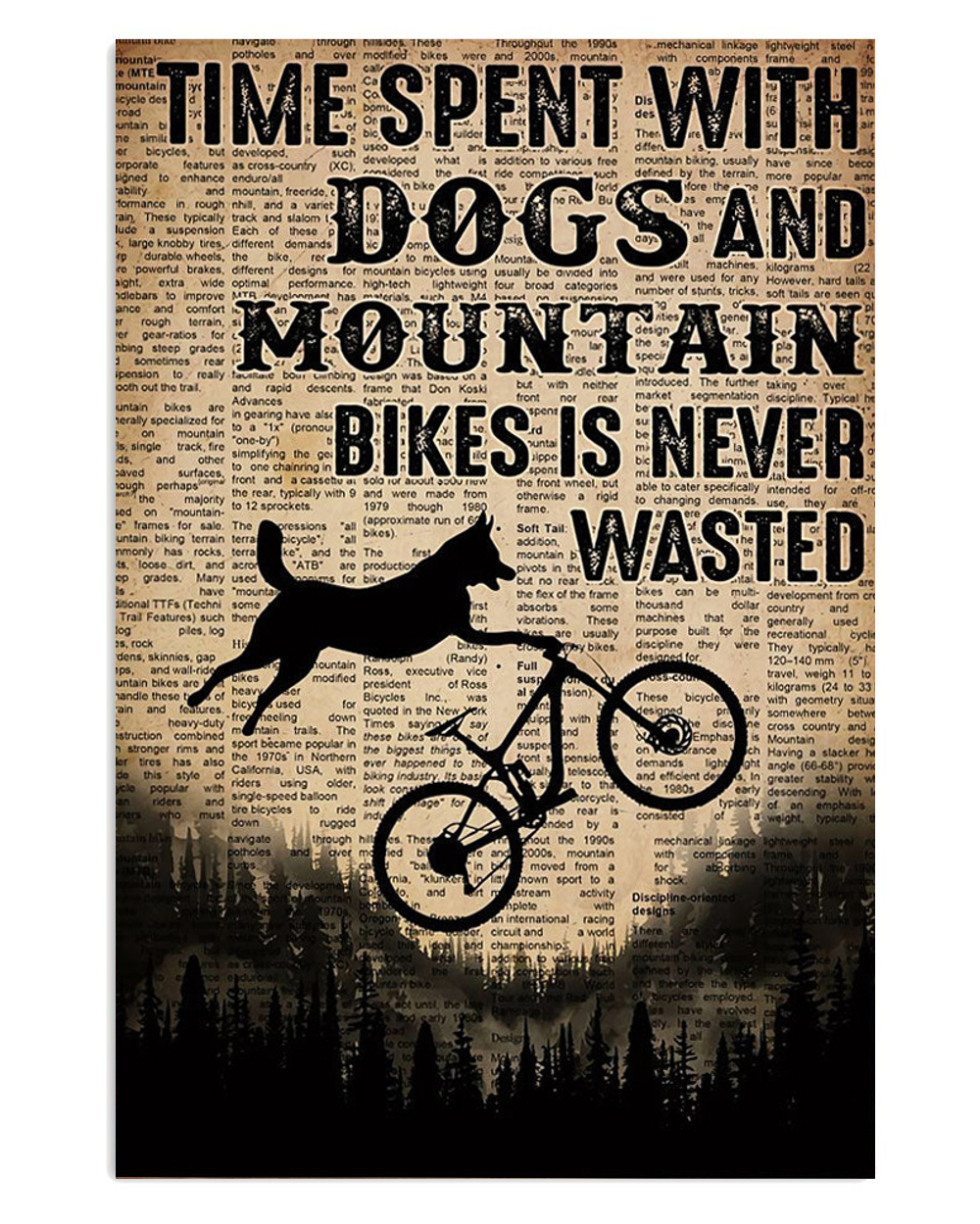 Cycling Mountain Biking Time Spent With Dogs And Mountain Poster, Biking Vintage Poster