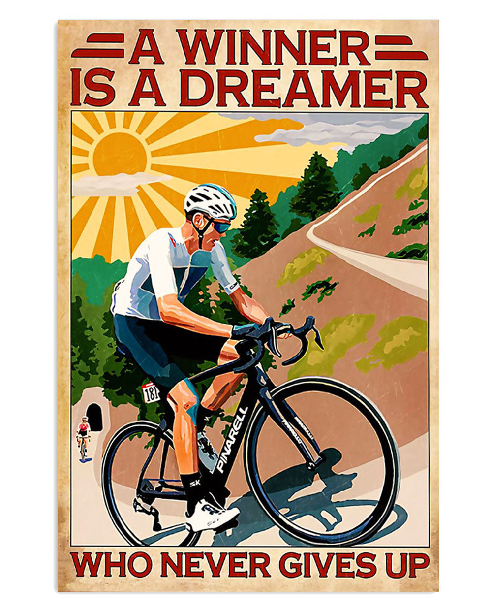 Cycling Mountain Biking Winner Never Gives Up Poster, Biking Vintage Poster, Cycling Lovers Gift