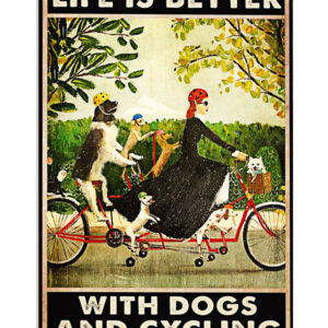 Cycling Mountain Biking Woman Loves Dogs And Cycling Poster, Biking Vintage Poster