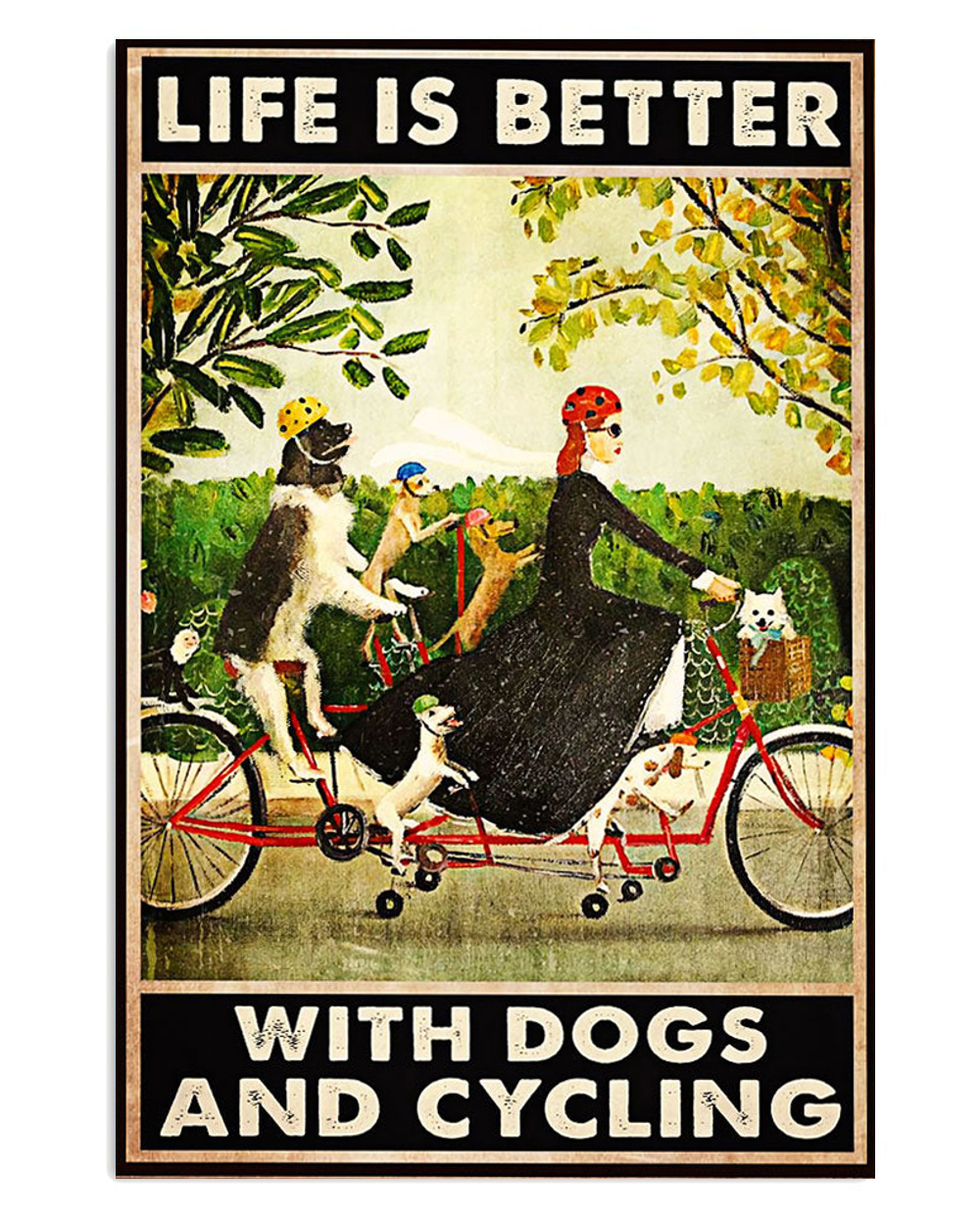Cycling Mountain Biking Woman Loves Dogs And Cycling Poster, Biking Vintage Poster