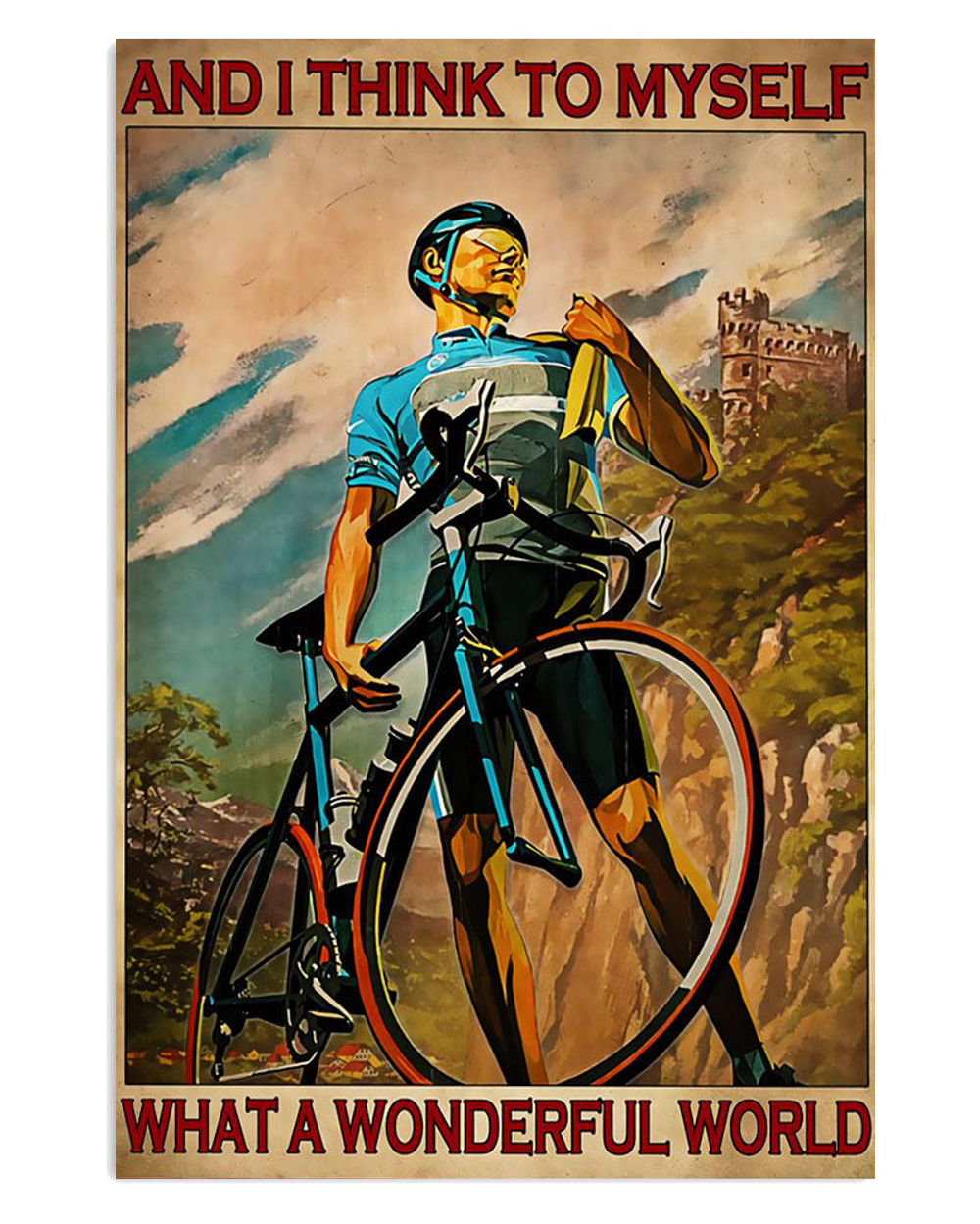 Cycling Mountain Biking Wonderful World Poster, Biking Vintage Poster, Cycling Lovers Gift