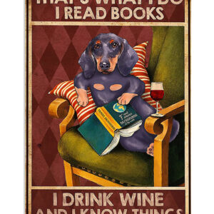 Dachshund Book Wine Puppies Lover Poster, Animal Lovers Vintage Wall Art, Dog Mom Gift