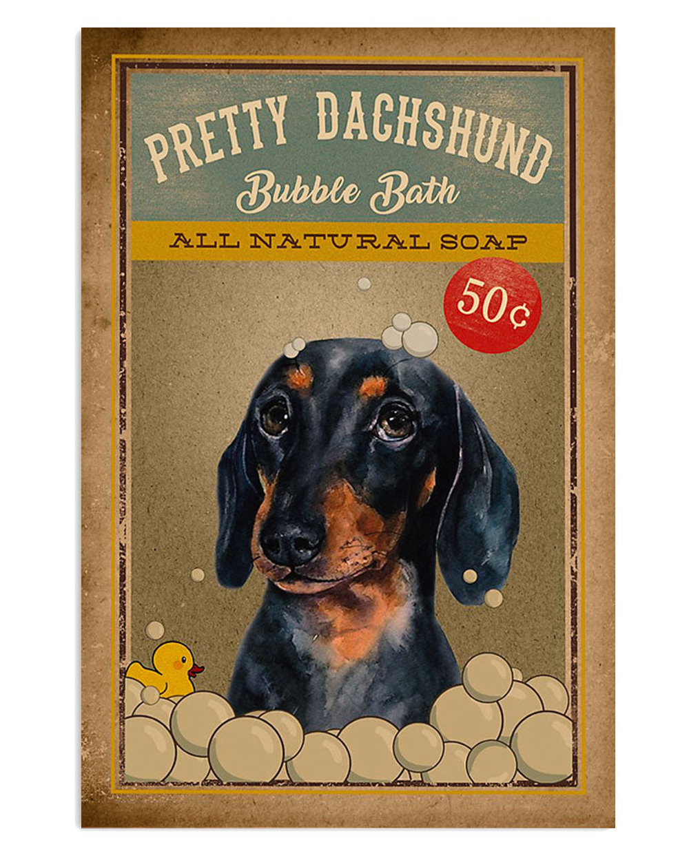Dachshund Bubble Bath Puppies Lover Poster, Animal Lovers Vintage Wall Art, Dog Mom Gift