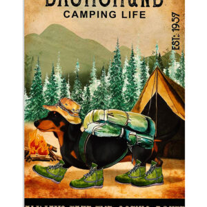 Dachshund Camping Life Puppies Lover Poster, Animal Lovers Vintage Wall Art, Dog Mom Gift