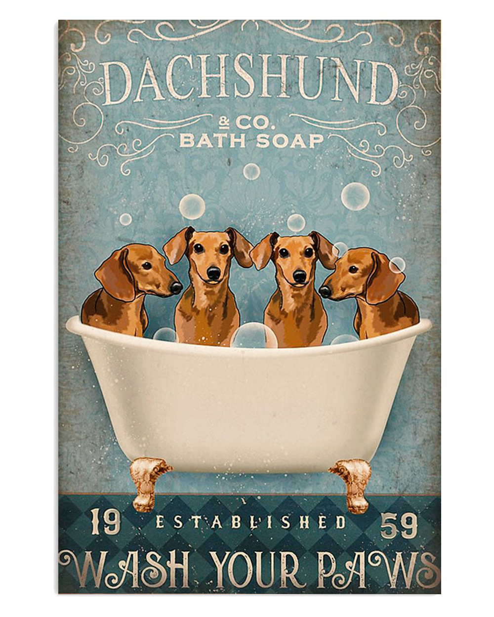 Dachshund Dachshund Bath Soap Puppies Lover Poster, Animal Lovers Vintage Wall Art