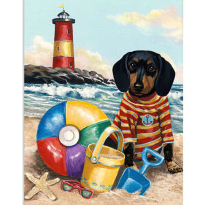 Dachshund Dachshund In Beach Puppies Lover Poster, Animal Lovers Vintage Wall Art