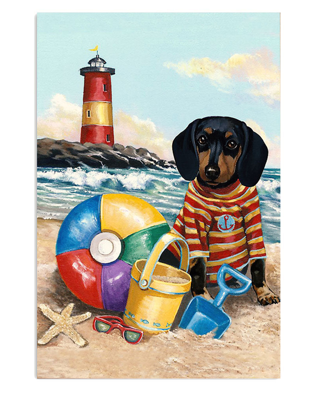 Dachshund Dachshund In Beach Puppies Lover Poster, Animal Lovers Vintage Wall Art