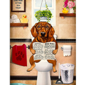 Dachshund Dachshund In Toilet Puppies Lover Poster, Animal Lovers Vintage Wall Art