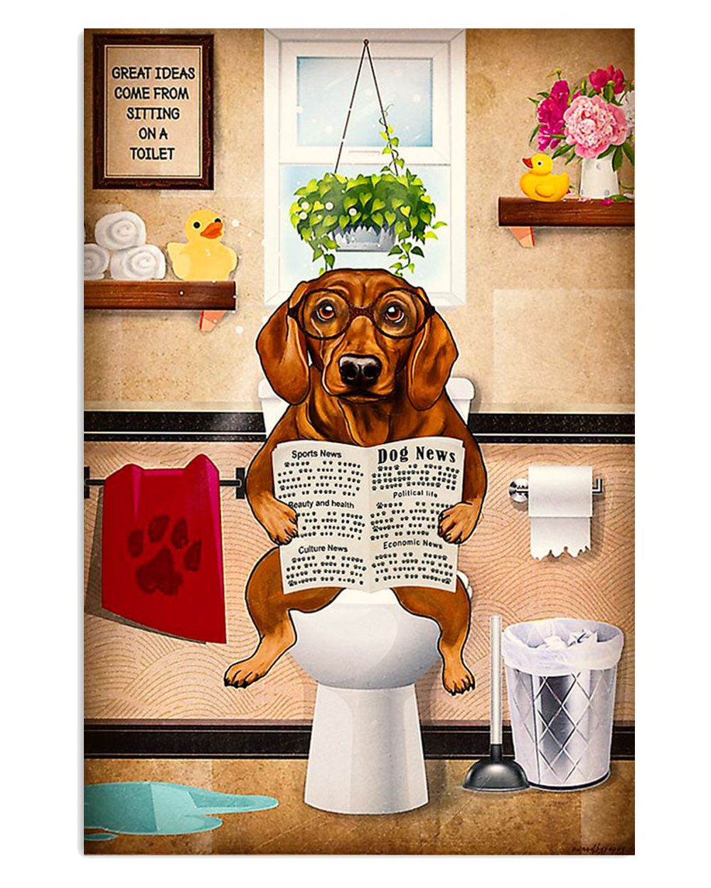 Dachshund Dachshund In Toilet Puppies Lover Poster, Animal Lovers Vintage Wall Art