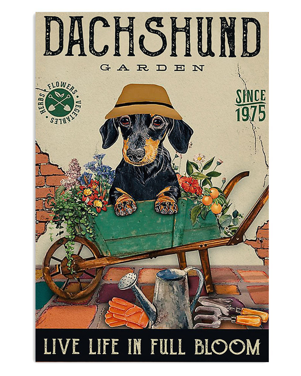 Dachshund Dog Garden Puppies Lover Poster, Animal Lovers Vintage Wall Art, Dog Mom Gift