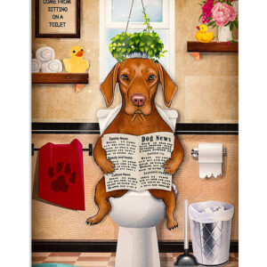 Dachshund Dog In Toilet Puppies Lover Poster, Animal Lovers Vintage Wall Art, Dog Mom Gift