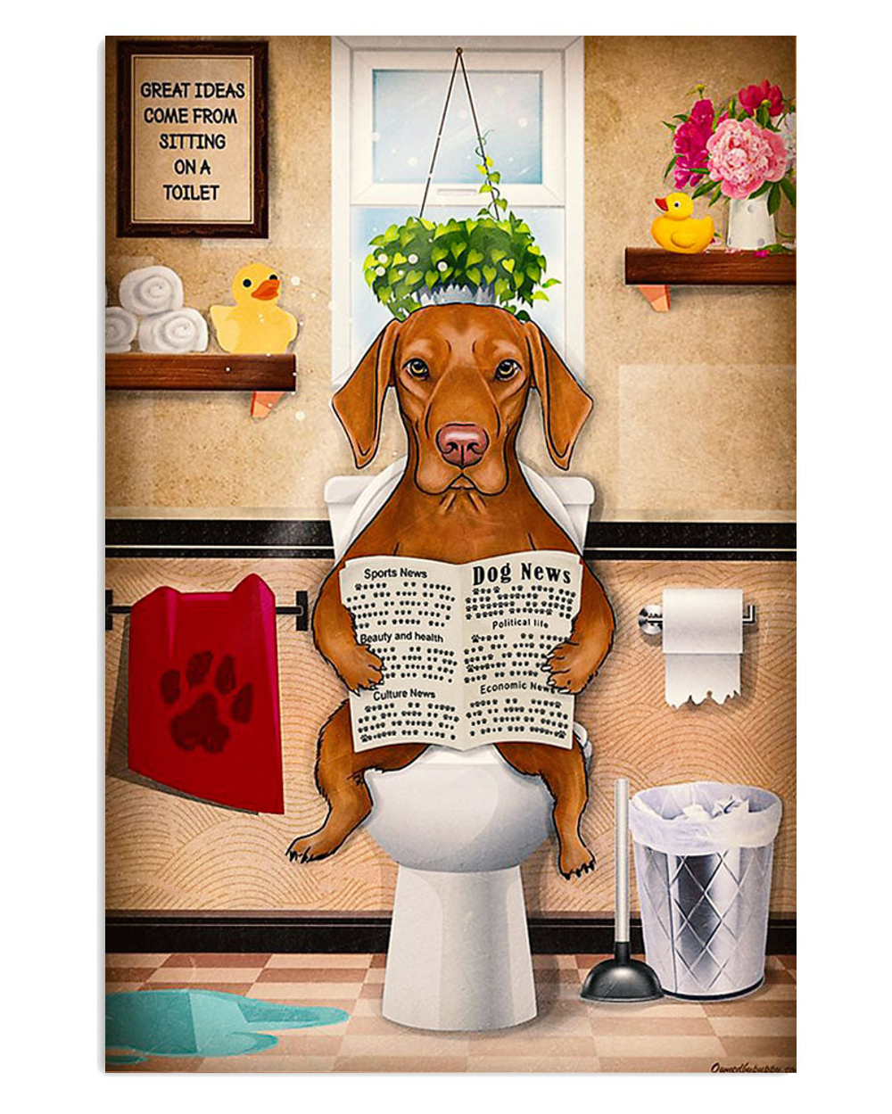 Dachshund Dog In Toilet Puppies Lover Poster, Animal Lovers Vintage Wall Art, Dog Mom Gift