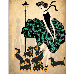 Dachshund Lady And Dogs Puppies Lover Poster, Animal Lovers Vintage Wall Art, Dog Mom Gift