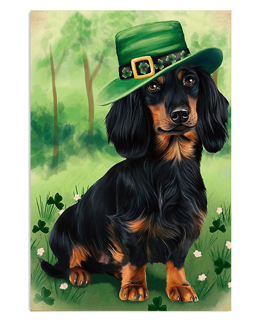 Dachshund St.patrick's Day Puppies Lover Poster, Animal Lovers Vintage Wall Art, Dog Mom Gift