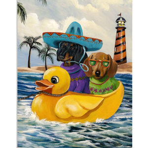 Dachshund Summer Beach Puppies Lover Poster, Animal Lovers Vintage Wall Art, Dog Mom Gift