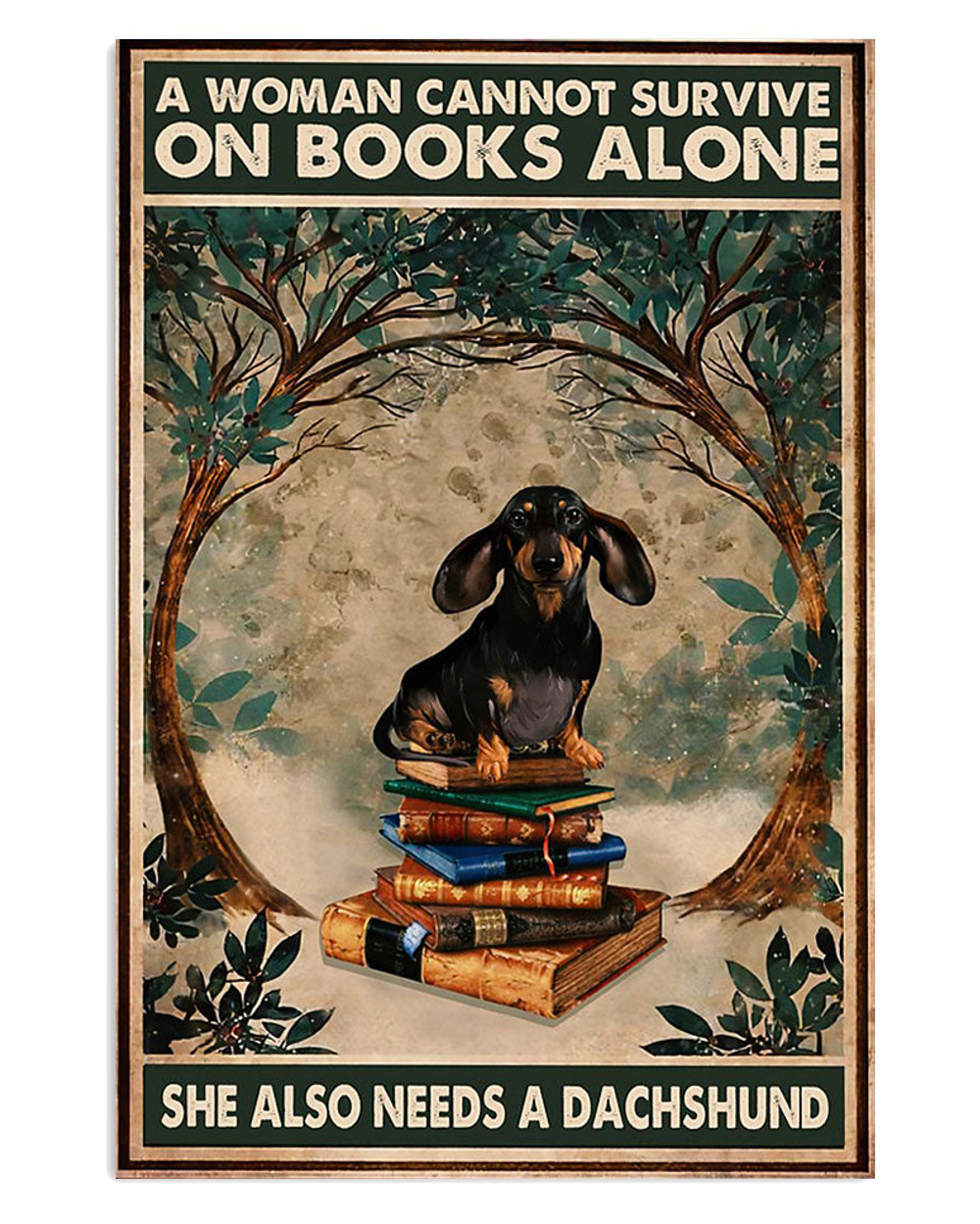 Dachshund Woman Loves Book And Dachshund Puppies Lover Poster, Animal Lovers Vintage Wall Art
