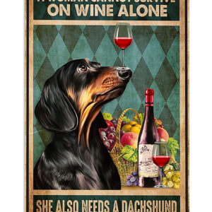 Dachshund Woman Loves Wine And Dachshund Puppies Lover Poster, Animal Lovers Vintage Wall Art