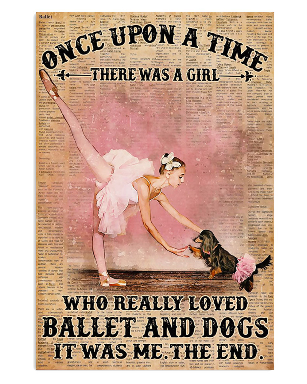 Dancing Ballet Girl Loves Dogs And Ballet Poster, Ballet Dancing Lovers Gift, Ballet Vintage Poster